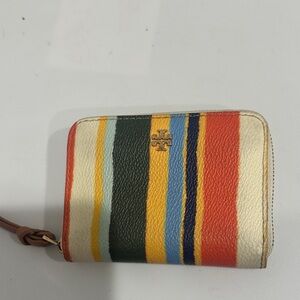 Tory Burch kerrington Stripe Leather zip Wallet small rainbow key chain